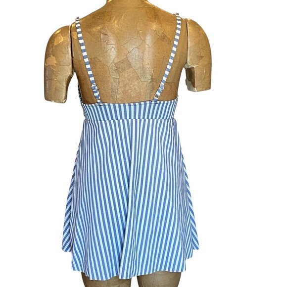 New Roatan Striped One-Piece Swim Dress Sz M Blue & White #96R - Picture 4 of 10